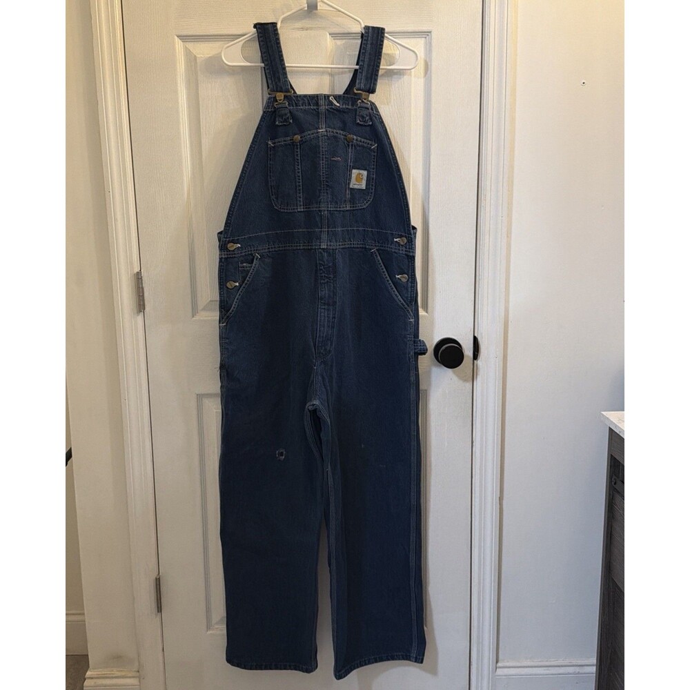 Vintage Carhartt USA Made Union Made Denim Bib Overalls 38x28 Carpenter Work